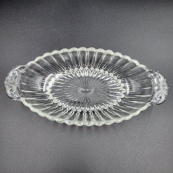 Glass Serving Trays Plates Set Of 2 Clear Vintage Charcuterie Serving Oval Read - Picture 4 of 11